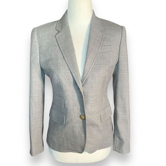 J.Crew Schoolboy Heather Gray Wool Blend Tailored Blazer Jacket 2 Petite - Picture 1 of 12
